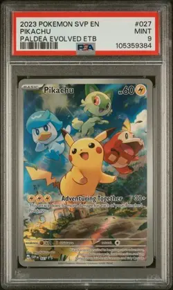 2023 POKEMON SVP EN-SV BLACK STAR PROMO #027 PIKACHU PALDEA EVOLVED ETB PSA 9 - Image 1