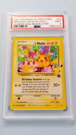 Pikachu Birthday PSA 9 2021 Pokemon Celebrations Classic Collection Black Star - Image 1
