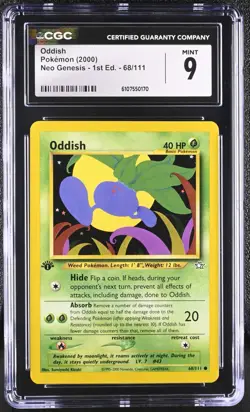 CGC MINT 9 Pokemon Oddish 68/111 2000 Neo Genesis 1st Edition - Image 1