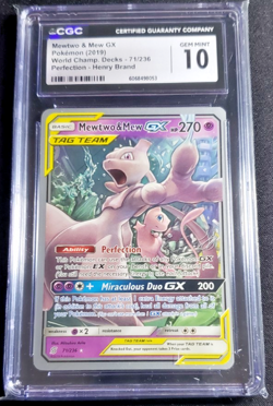 2019 POKEMON WORLD CHAMPIONSHIPS PROMO #71 MEWTWO & MEW GX WORLD CHAMP CGC 10 - Image 1