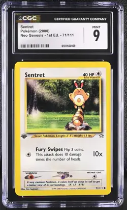 CGC MINT 9 Pokemon Sentret 71/111 2000 Neo Genesis 1st Edition - Image 1