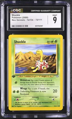 CGC MINT 9 Pokemon Shuckle 72/111 2000 Neo Genesis 1st Edition - Image 1