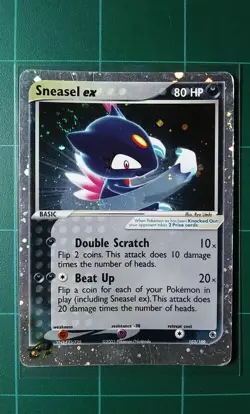 Pokemon Card EX Ruby & Sapphire # 103 Sneasel ex Holo Ultra Rare 2003 DMG Crease - Image 1
