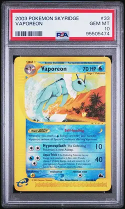 PSA 10 GEM MINT Vaporeon 33/144 Skyridge Rare Pokemon Card - Image 1