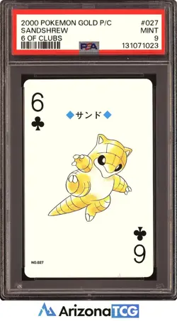 Pokemon 2000 Sandshrew 027 6 Of Clubs Pokemon Gold Playing Card Japanese PSA 9 - Image 1