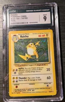 CGC 9 MINT Raichu 1999 Base Set 14/102 Holo Pokemon Card - Image 1