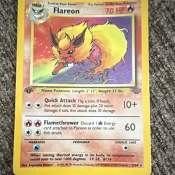 Pokemon Flareon 1st Edition Holo Rare Jungle Set 3/64 Card 70 HP English 1999 - Image 1