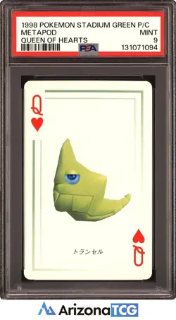 Pokemon 1998 Metapod Queen of Hearts Stadium Green Playing Card Japanese PSA 9 - Image 1