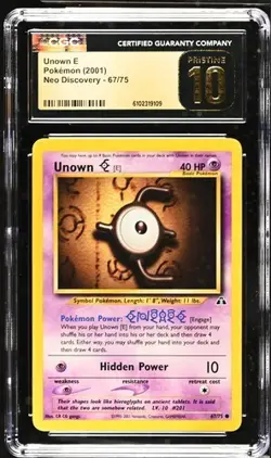 Pokemon Unown E (2001) Neo Discovery 67/75 CGC PRISTINE 10 - Image 1