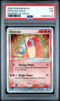 PSA 1 Entei EX Team Magma vs Team Aqua Holo Foil 91/95 2004 Pokemon E Reader PR - Image 1
