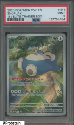 2023 Pokemon SVP EN 151 Elite Trainer Box #051 Snorlax PSA 9 MINT - Image 1
