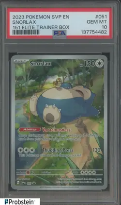 2023 Pokemon SVP EN 151 Elite Trainer Box #051 Snorlax PSA 10 GEM MINT - Image 1
