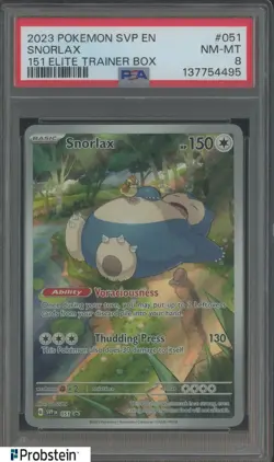 2023 Pokemon SVP EN 151 Elite Trainer Box #051 Snorlax PSA 8 NM-MT - Image 1