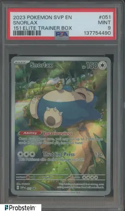 2023 Pokemon SVP EN 151 Elite Trainer Box #051 Snorlax PSA 9 MINT - Image 1