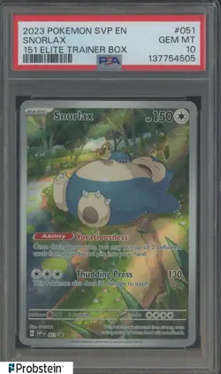 2023 Pokemon SVP EN 151 Elite Trainer Box #051 Snorlax PSA 10 GEM MINT - Image 1