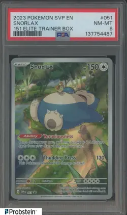 2023 Pokemon SVP EN 151 Elite Trainer Box #051 Snorlax PSA 8 NM-MT - Image 1
