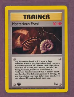 1999 Pokemon First Edition Trainer Mysterious Fossil 62/82!!! - Image 1