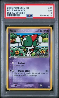 2005 POKEMON EX DELTA SPECIES #81 RALTS-REVERSE FOIL PSA 7 - Image 1