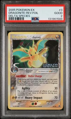 2005 POKEMON EX DELTA SPECIES #3 DRAGONITE-REVERSE FOIL PSA 2 - Image 1