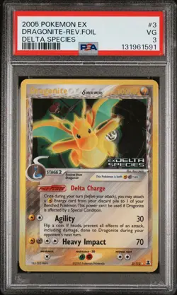 2005 POKEMON EX DELTA SPECIES #3 DRAGONITE-REVERSE FOIL PSA 3 - Image 1