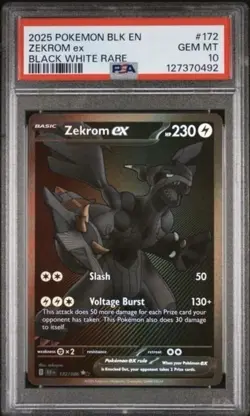 2025 POKEMON CARD EN BLACK BOLT BLACK WHITE RARE #172 ZEKROM EX PSA 10 GEM MINT - Image 1