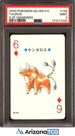 Pokemon Silver 2000 Tauros #128 6 Of Diamonds Playing Card Japanese PSA 9 - Image 1