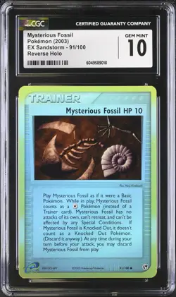CGC 10 GEM MINT Mysterious Fossil 91/100 REVERSE Holo EX Sandstorm 2003 Pokemon - Image 1