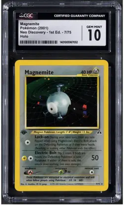 2001 Pokemon Magnemite 7 1st Edition Neo Discovery CGC 10 - Image 1
