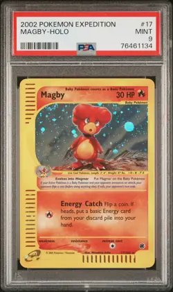 2002 Pokemon Expedition Magby 17/165 Rare Vibrant Holo Foil Vintage WOTC PSA 9 - Image 1