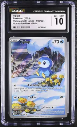 2025 Pokemon Piplup Phantasmal Flames 098/094 IR CGC GEM MINT 10 - Image 1
