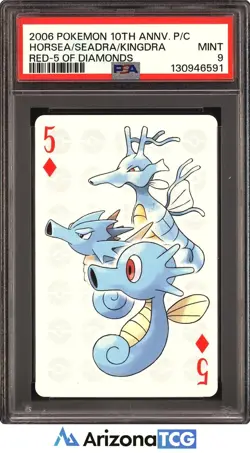 Pokemon 2006 Horsea/Seadra/Kingdra Red 5 Diamonds 10th Anniv Playing Card PSA 9 - Image 1