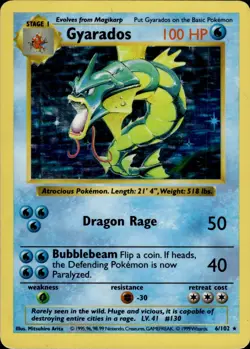 Gyarados 6 Base Set Shadowless English Pokemon Card B1 MP - Image 1