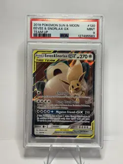 Pokemon Eevee & Snorlax GX TCG 120/181 Sm-Team Up Tag Team Holo Card PSA 9 - Image 1
