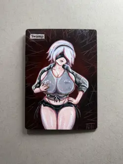 2b Painted MTG Swamp Anime Girl Alter Card - Image 1