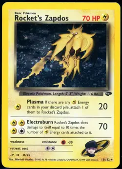 Rockets Zapdos 15/132 - Gym Challenge Set - Holo Rare Card - WOTC - Pokemon HP - Image 1