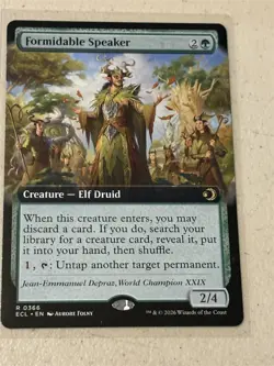mtg borderless Formidable Speaker, elf fetch creature, Lorwyn Eclipsed, unplayed - Image 1