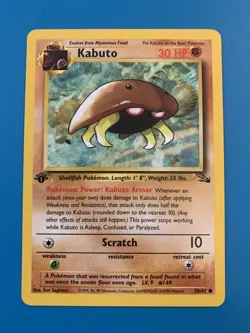 1st Edition Kabuto 50/62 Fossil Set Rare Vintage 1999 Pokemon Card - NM - Image 1