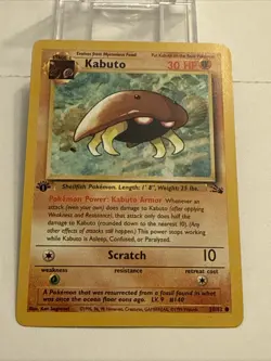 1999 Pokemon Fossil 1st Edition Kabuto #50/62 Card - Image 4