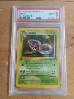 Pokemon Card 1st Edition Fossil 31 Arbok PSA 10 Gem Mint WOTC 1999 Vintage - Image 1