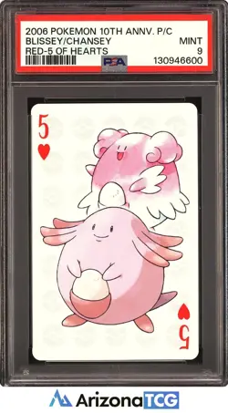 Pokemon 2006 Blissey/Chansey Red 5 of Hearts 10th Anniversary Playing Card PSA 9 - Image 1