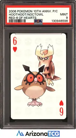 Pokemon 2006 Hoothoot/Noctowl Red-6 Of Hearts 10th Anniv Playing Cards PSA 9 - Image 1