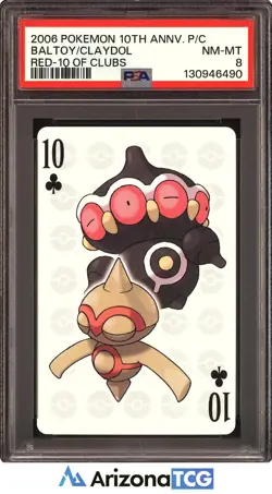 Pokemon 2006 Baltoy/Claydol Red 10 Of Clubs 10th Anniversary Playing Cards PSA 8 - Image 1