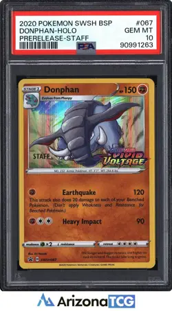 Pokemon 2020 Donphan SWSH067 Staff Prerelease Black Star Promo GEM MINT PSA 10 - Image 1