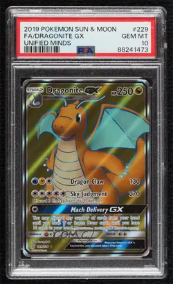 Full Art - Dragonite GX Pokemon Sun & Moon Unified Minds PSA 10 GEM MT - Image 1