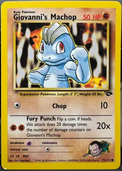 Giovanni's Machop 72/132 Gym Challenge Pokemon TCG 1999 LP - Image 1