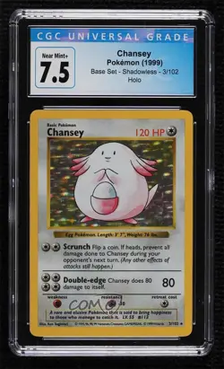 Chansey Holo Shadowless Pokemon Base Set CGC 7.5 1999 - Image 1