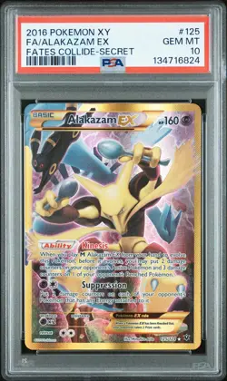 2016 POKEMON XY FATES COLLIDE SECRET #125 FULL ART/ALAKAZAM EX PSA 10 - Image 1