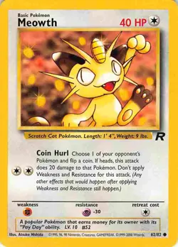 Meowth 62/82 Common Team Rocket Pokemon LP - Image 1