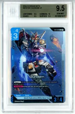 BGS GEM MINT 9.5 Gundam Card Game Gundam RX-78-2 ST01-001 LR Gundam Beta 2024 - Image 1
