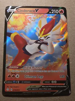Pokemon TCG Cinderace v Shining Fates Holo Ultra Rare Card 018/072 - Image 1
